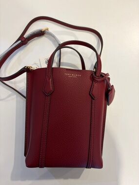 NWT Tory Burch Perry Mini N/S Tote Brick Red Leather Crossbody Org.$298